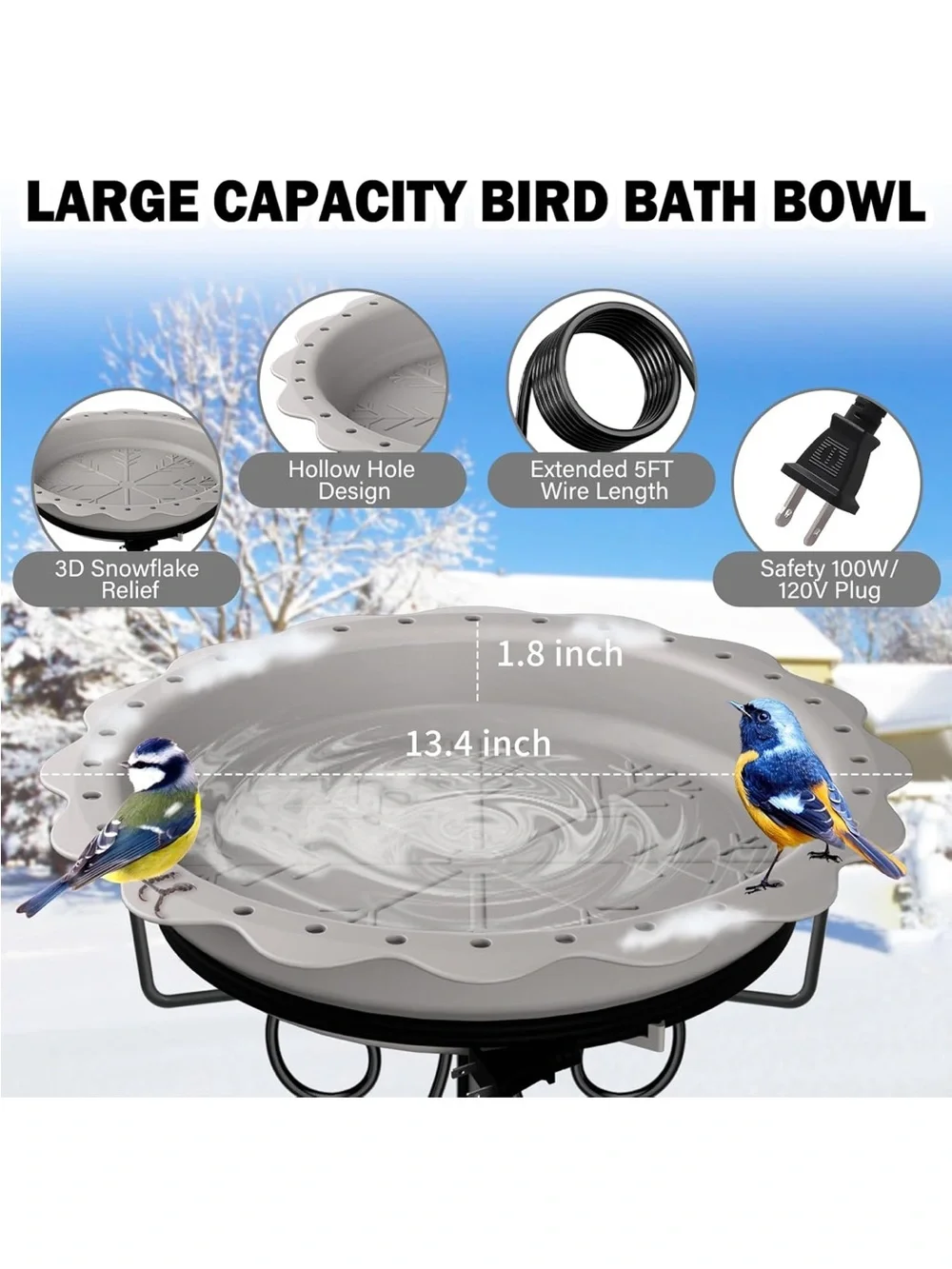 New Open Box Heated Bird Bath for Outside Winter, Powerful 100W Thermostat Contr